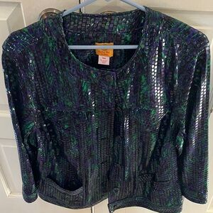 Ruby Rd. Black and Green Patterned Jacket